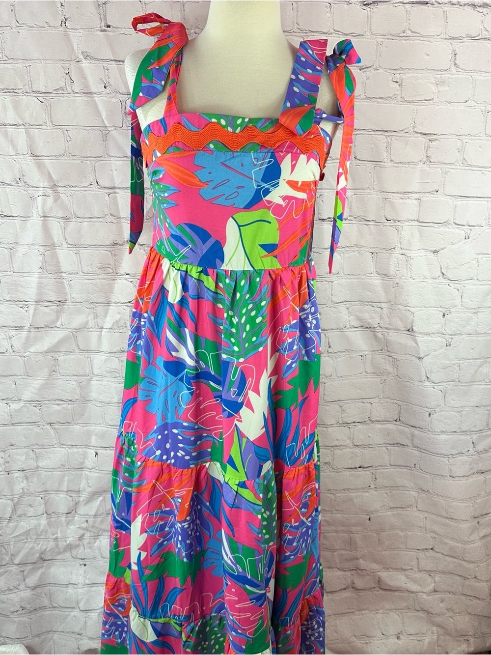 NWT Umgee Pink and Green Floral Tie-Shoulder Dress women S resort tropical beach